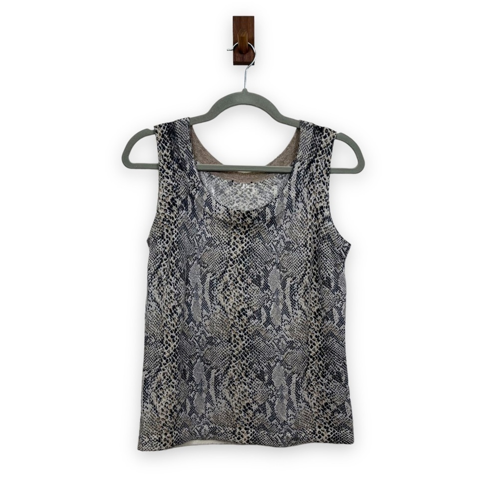 Doncaster Top Womens Small Black Tan Cashmere Snake Print Scoop Neck Tank